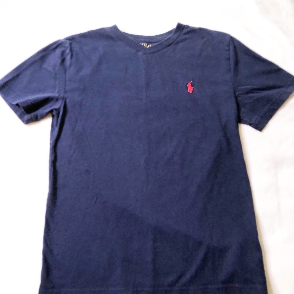 Polo Ralph Lauren navy blue v neck tee shirt size Small or 8‎